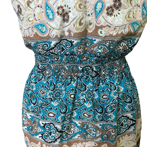 Blue port sleeveless V-neck 100% cotton large shirt. multicoloured blue brown - Picture 4 of 5